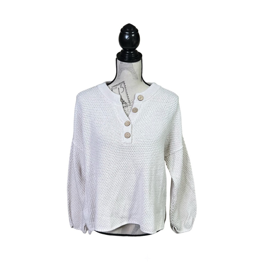 By The River M‎ Waffle Knit Quarter Button Up Sweater